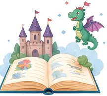 Carte de povești cu un castel și un dragon