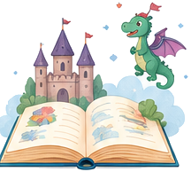 Carte de povești cu un castel și un dragon